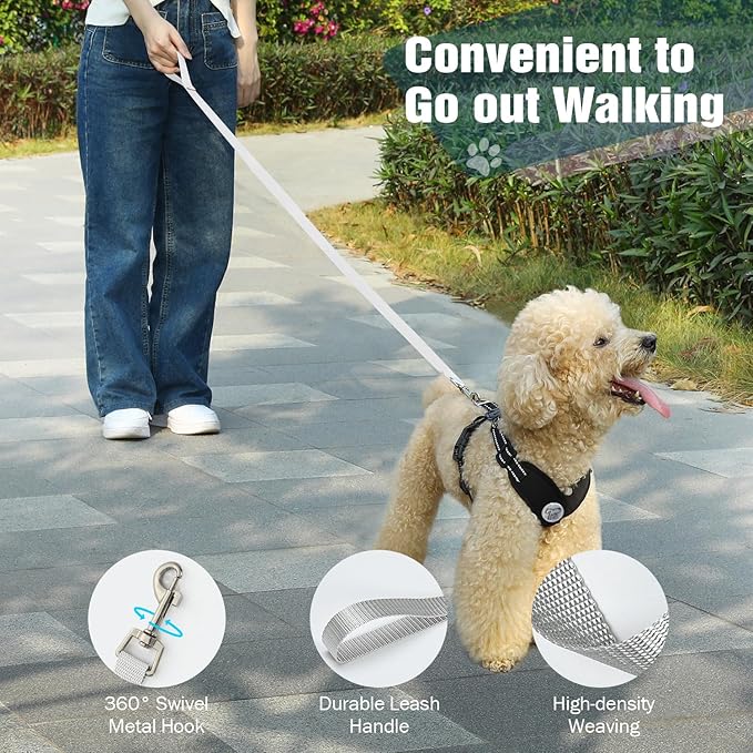 Pawaboo Small Dog Harness and Leash Set, Puppy Harness X-Frame No Pull No Choke, Dog Vest Harness Adjustable for Small Medium Sized Dogs, Soft Breathable Pet Harness for Walking Outing (M, Black)
