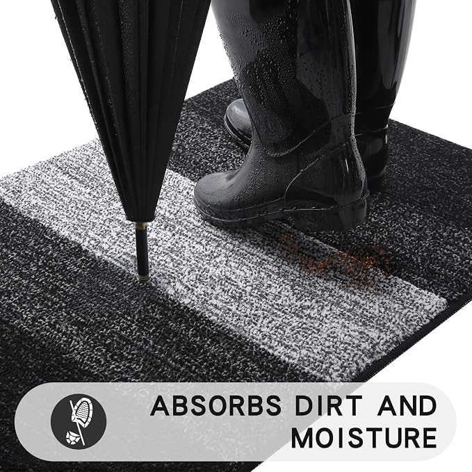 Kitinjoy Indoor Outdoor Door Mat, 48x32 Non-Slip Absorbent Dirt Trapper