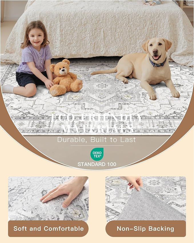 Madane Runner Rug 2x8, Washable Hallway Runner Rugs, Non-Slip Low-Pile Soft