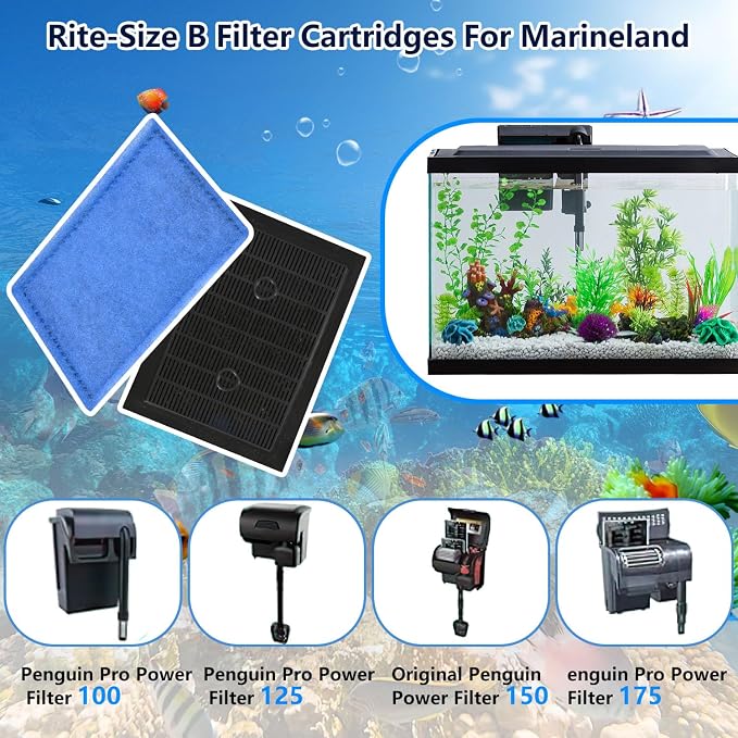 12 PCS Aquarium Filter Cartridge Filters, Rite-Size B Fish Tank Filter Cartridge