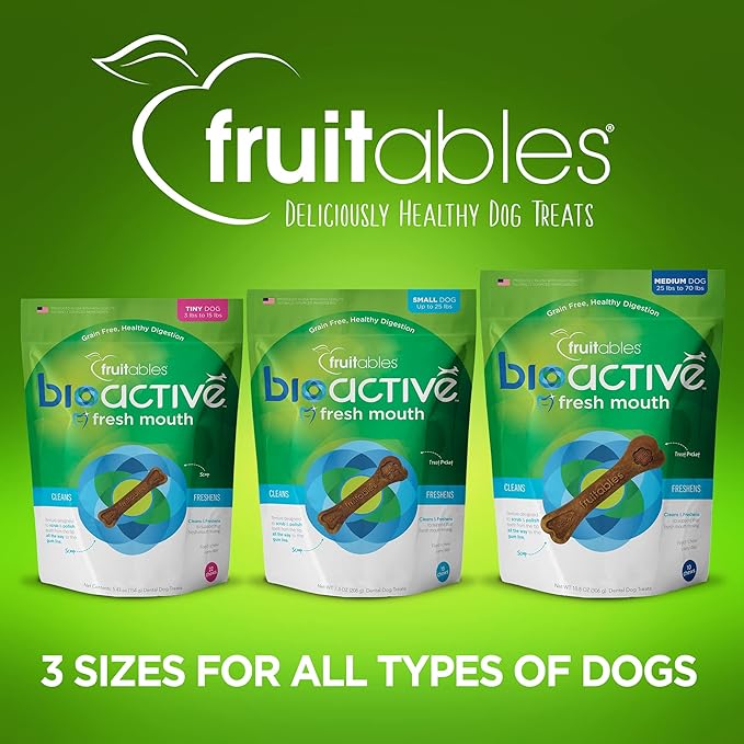 Fruitables Bioactive Fresh Mouth Dental Chews, Small Dog Treats, Pet Supplies, Teeth Cleaning Treats, Bad Breath & Tartar Preventer, Dog Dental Chews, Puppy Snacks, Up to 25 lbs, 7.3oz