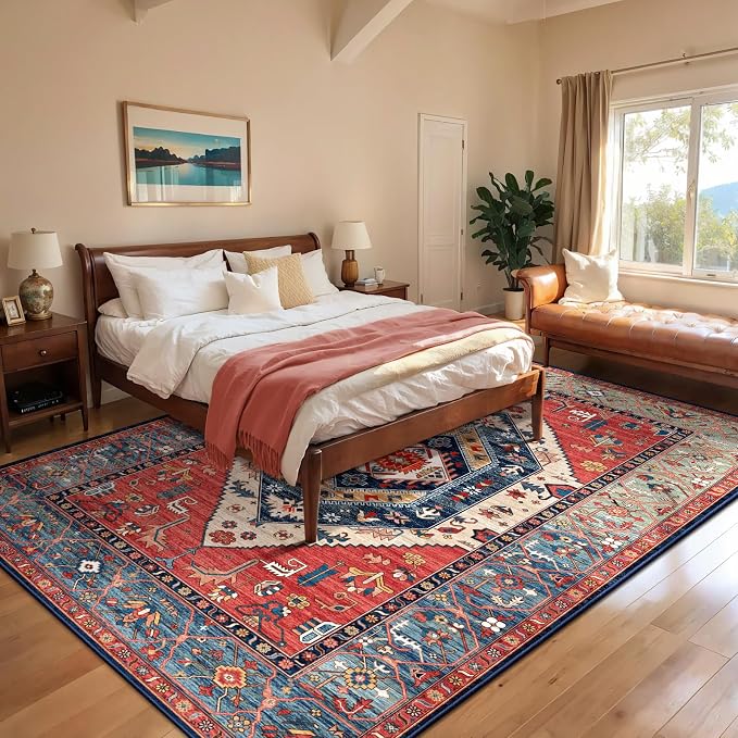 SERISSA Washable Rugs 8x10 Area Rugs, Large Non-Slip Boho Living Room Rust Rug