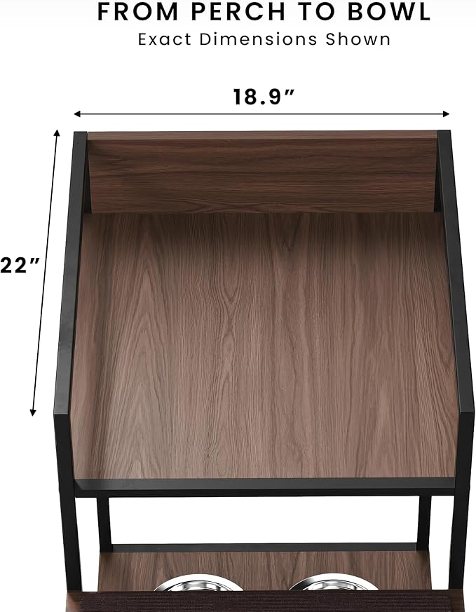 Dog Window Perch with Stairs - Multilevel Perch to Look Out Window with 130 lbs Load Capacity - Pet Bunk Bed with Feeding Station & Anti-Slip Carpet (Walnut Color)