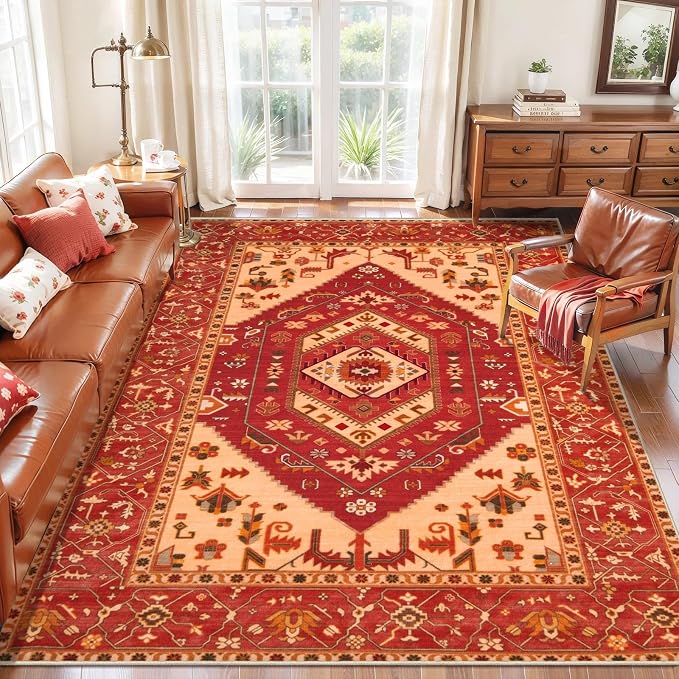 SERISSA 5x7 Boho Area Rug, Washable Non-Slip Rugs