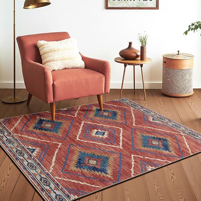 BESTSWEETIE Area Rug 6x6 Rug Machine Washable Non-Slip Low Pile Print Pattern