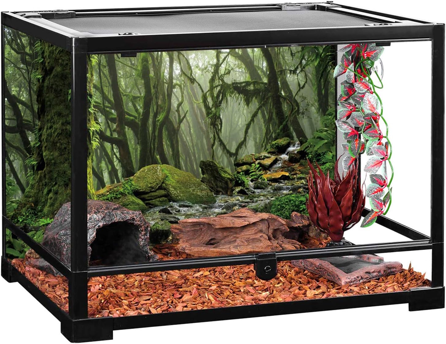 AWERT Foggy Forest Terrarium Background - Stream Green Huge Tree Reptile Habitat - Tropical Rainforest Aquarium - 48x20 inches - Durable Polyester