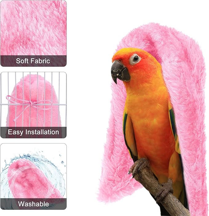 Comfort Corner Fleece Bird Blanket Parrot Cage Snuggle Hut Warm Bird Nest House Bed Hanging Hammock Toy for Parakeet Cockatiel Pigeon Small Animals Shelter Plush Bedding(Pink/S)