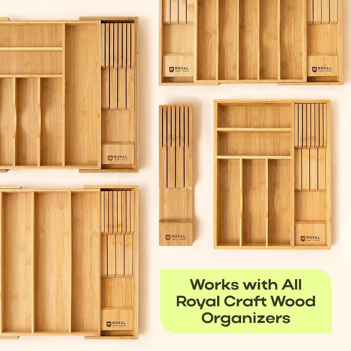 Knife Drawer Organizer - Bamboo In-Drawer Knife Block for 14 Knives – Premium Drawer Knife Organizer Insert, Kitchen Knife Holder for Safe Knife Storage, Compact Kitchen Organization & Drawer Storage
