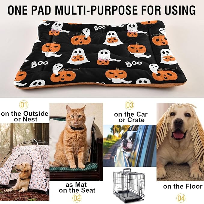 Pet Bed Halloween Ghost Boo Pumpkin Dog Bed Mat Absorbing Non Slip Pad Pet Sleeping Mat for Small, Medium, and Large Dogs Puppy Cat 36 in x 24 in