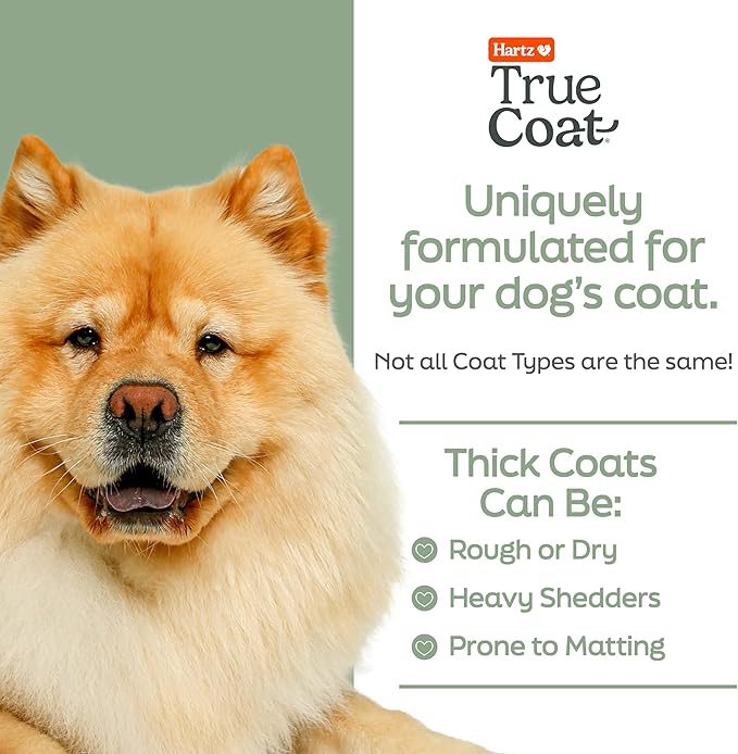 Hartz True Coat Thick Coat Dog Shampoo, 5 in 1 De‑Sheds & Softens with Oat Milk, Coconut Oil & Aloe, 16 oz