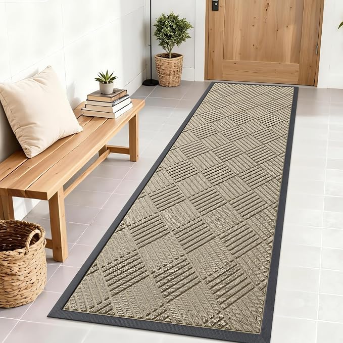 OLANLY Front Door Mat Outside Entrance 71x23, Heavy Duty Sturdy Natural Rubber