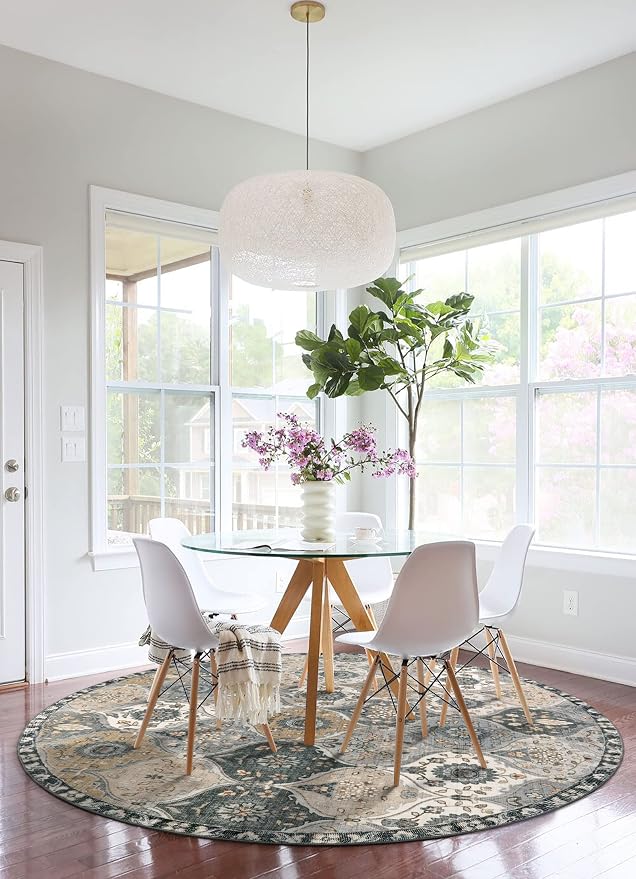Lahome Moroccan Washable Round Area Rug, Soft Vintage Round Rugs 6ft