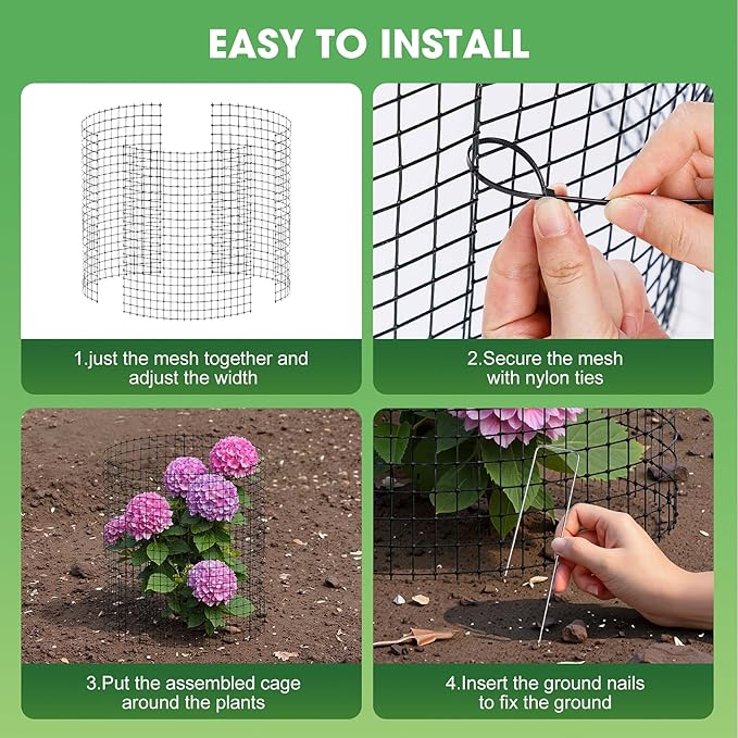 60Pcs Plant Protectors from Animals, 20Pack 12x12 Inch Garden Wire Mesh Protection, Outdoor Plant Cages to Keep Animals Out Out with Zip Ties & Stakes, Wire Mesh Cover for Plants, Vegetable & Flowers