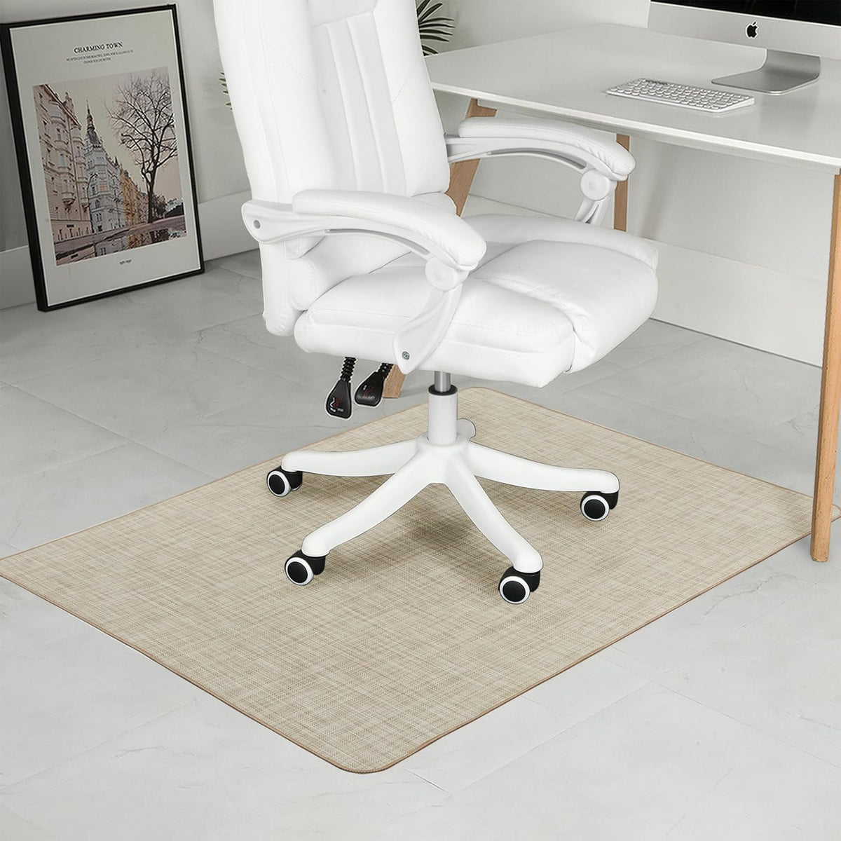 Chair Mat for Hardwood Floor, 36" x 48" Heavy Duty Office Chair Mat for Rolling Chairs, Anti Slip, Non-Curve, Floor Protector for Home Office, Ivory Linen Weave