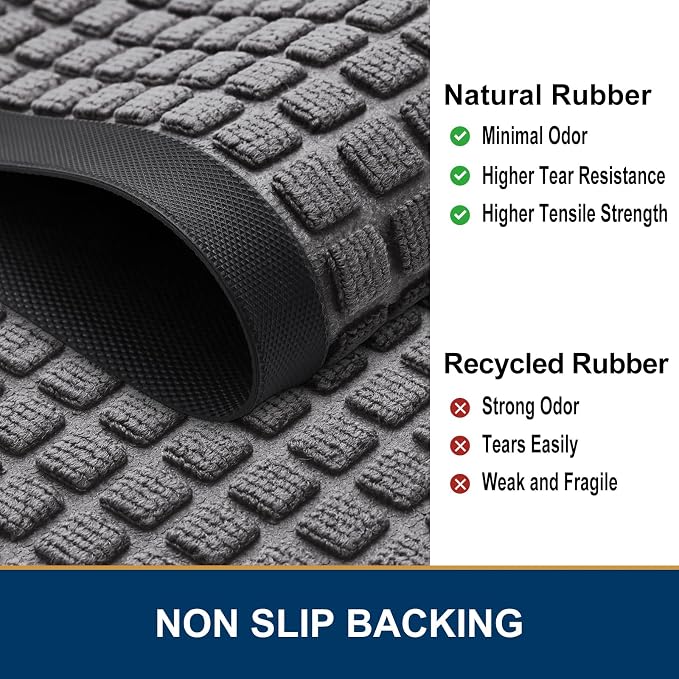 Smiry Front Door Mat Outside Entrance, Heavy Duty Natural Rubber Doormat