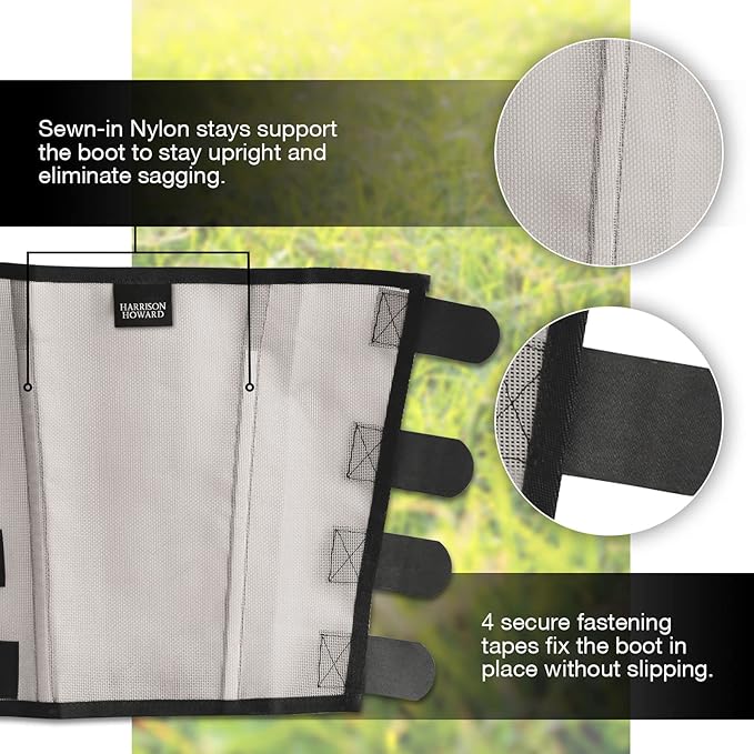 Harrison Howard Loose Fitting Fly Boots UV-Protective Extra Tough Mesh Ventilated Four Fasteners Stay-on Design Protect Horse Legs & Stomp-Reducing Set of 4 Silver Grey Large