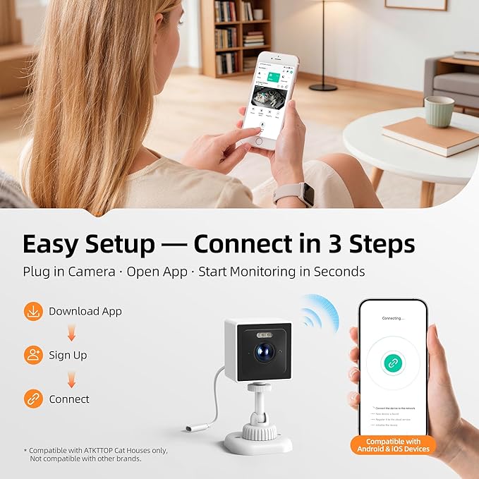 2K Pet Camera for Cat House & Outdoor Shelter, Security Camera with Phone App, IP65 Weatherproof Dog Camera, Clear Night Vision, 2-Way Talk, No Subscription Required