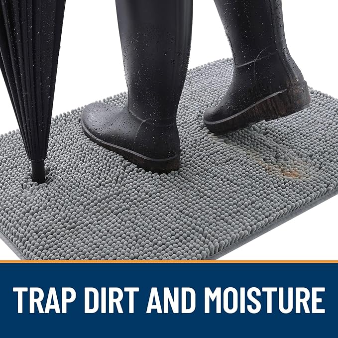OLANLY Dog Door Mat Set 2-Piece 36x24, Absorbs Moisture and Dirt, Absorbent Non-Slip Washable Doormat, Quick Dry Chenille Mud Mat for Dogs, Entry Indoor Entryway Carpet for Inside Floor, Grey