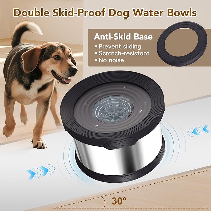 UPSKY Dog Water Bowl No Spill 12L Stainless Steel, 3.17 Gallon Large Capacity Spill-Proof Dog Bowls, Non-Slip Slow Drinking Anti-Splash Bowl for Large Messy Drinkers, No Mess Indoor/Outdoor Use, Black
