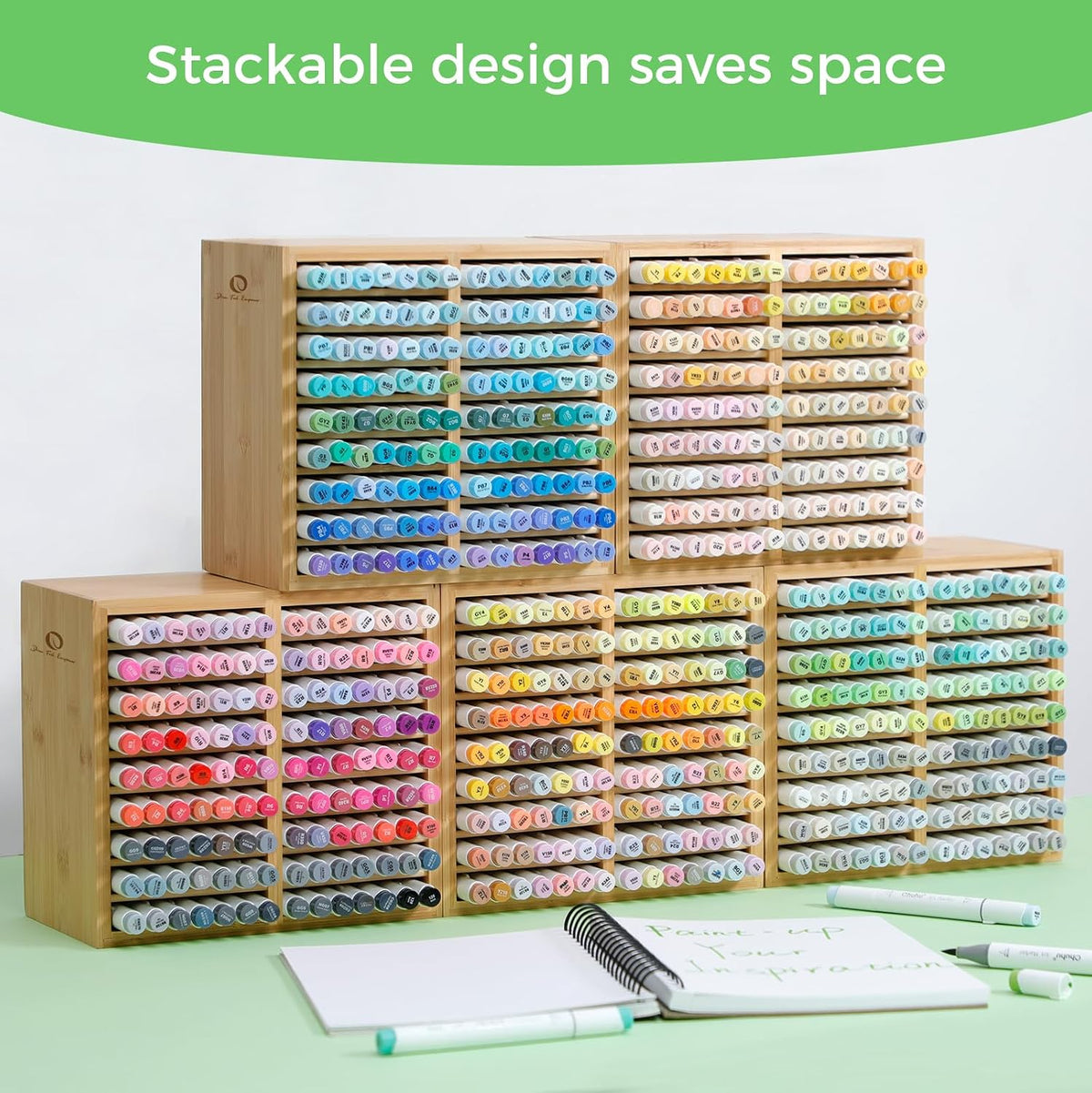 Ohuhu Bamboo Marker Organizer, Wooden Desktop Storage Holds 126 Markers