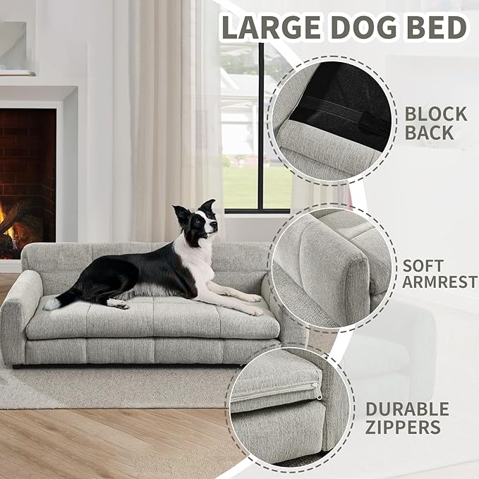 51" Soft and Comfortable Pet Bed for Large and Oversized Dogs, Durable Elevated Dog Sofa with Armrest and Backrest, Modern Linen Fabric Dog Couch,Beige