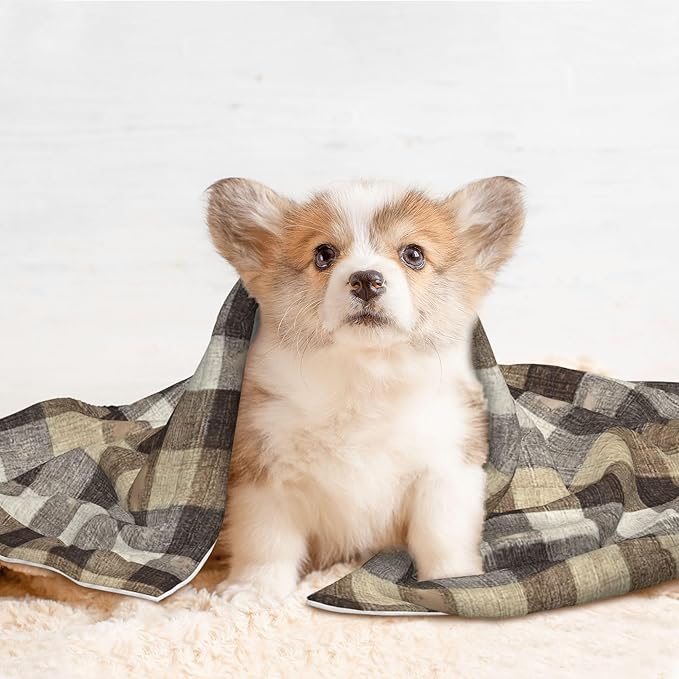 Waterproof Dog Blanket Soft Pet Blanket for Puppy Cat, Fleece Cat Throw Blankets for Furniture Bed Couch Sofa Reversible - Brown Gingham 4