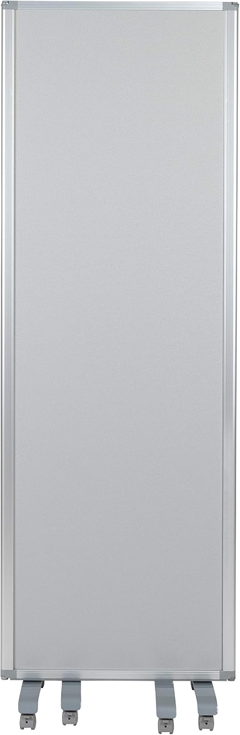 Flash Furniture Raisley 3-Section Mobile Magnetic Whiteboard and Cloth Partition, Rolling Dry Erase Board Room Divider, 72"H x 24"W