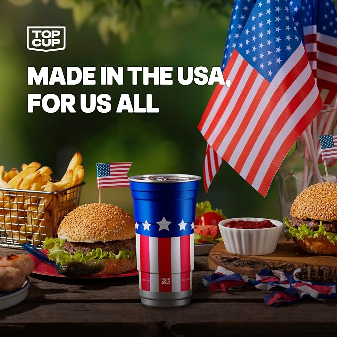 Top Cup Americana Cup | 12 oz Reusable Aluminum Party Cups 50 Count | Durable