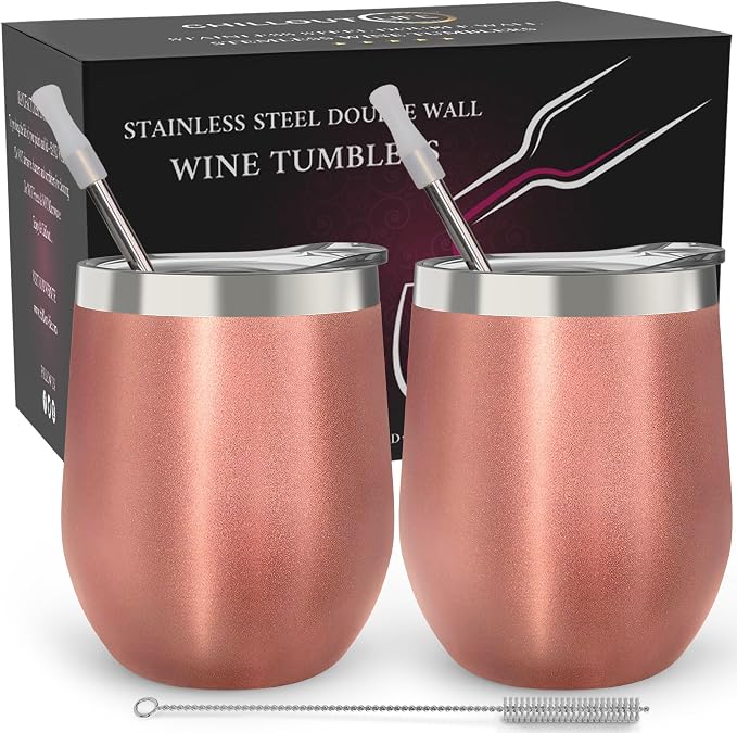 CHILLOUT LIFE 12 oz Stainless Steel Wine Tumblers 2 Pack