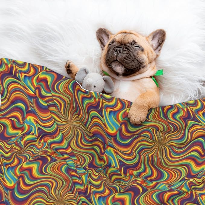 Two Sided Pet Cuddler Blanket for Anxiety Calming, Psychedelic Infinity, Reversible Plush Design with Bubble Dot Pattern Provides Familiar Surface Anywhere