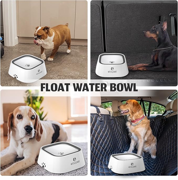 ELS PET No Spill Dog & Cat Bowl - 70oz/2L Large Capacity Travel Water Dispenser (White, 35oz)
