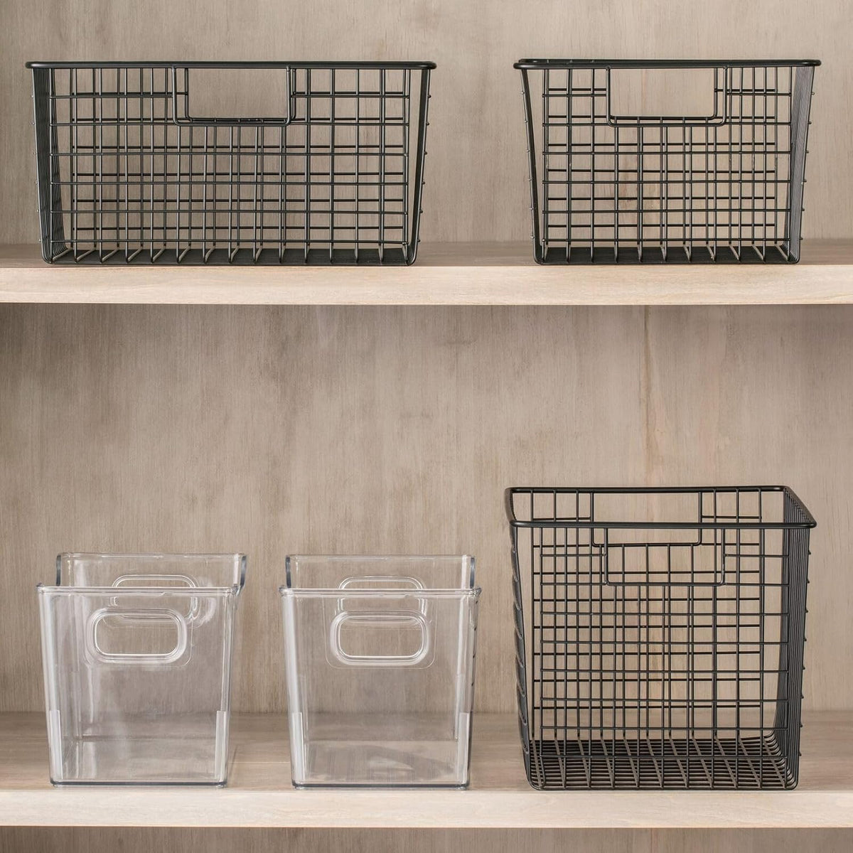 mDesign Deep Plastic Office Storage Bins with Handles for Organization in Filing Cabinet, Closet, or Desk Drawers, Organizer for Notes, Pens, Pencils, and Staples - Ligne Collection - 4 Pack - Clear