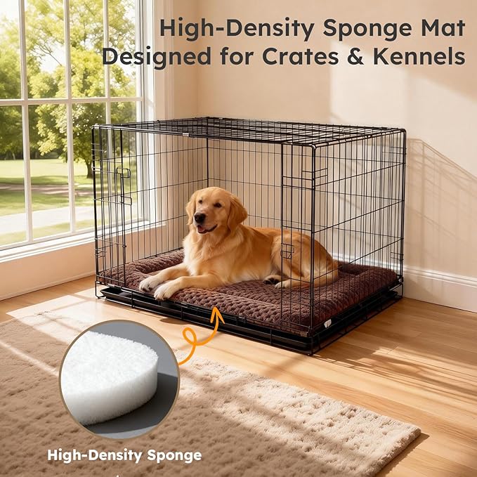 Dog Bed Mat, Dual-Sided Dog Crate Bed Mat - Ultra Soft & Machine Washable Kennel Pad for Medium Dogs, All-Season Comfort Pet Bed for Crates, Travel, and Home, Brown, 30 x 18 Inch