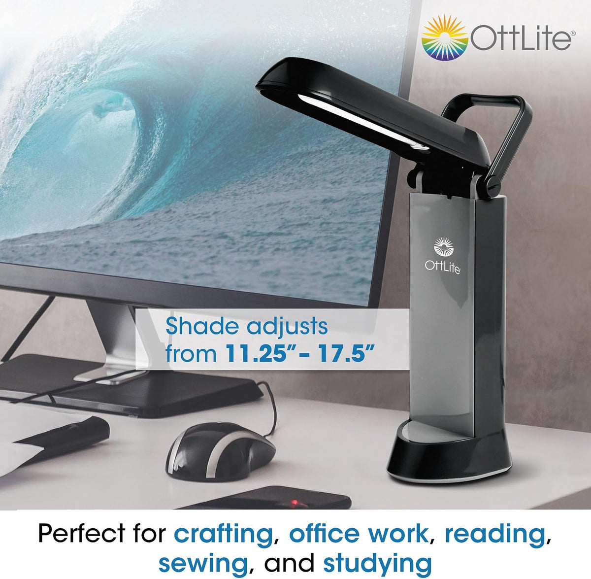 OttLite 13-Watt Folding CFL Task Lamp with Handle, Black
