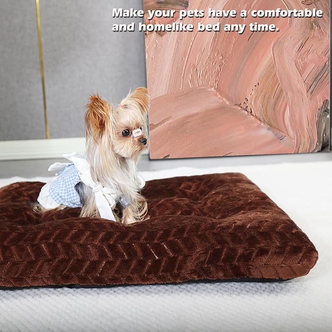 24 Inch Dog Bed for Crate, Washable Mats for Sleeping, Up to 25 lbs, Soft and Fluffy Small Crate Tire Printing Dark Brown S