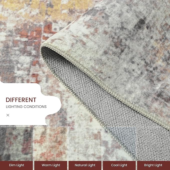 Living Room Rug 9x11 Beige Area Rugs Machine Washable Abstract Boho Large Rug