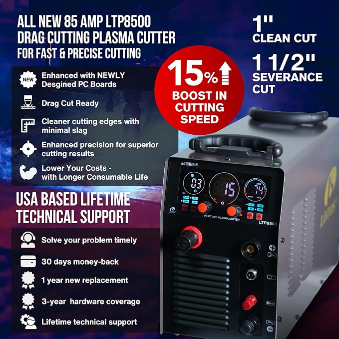 LTP8500 | 85A HF Pilot Arc Plasma Cutter, Drag-Cut Enabled, 220V Single-Phase