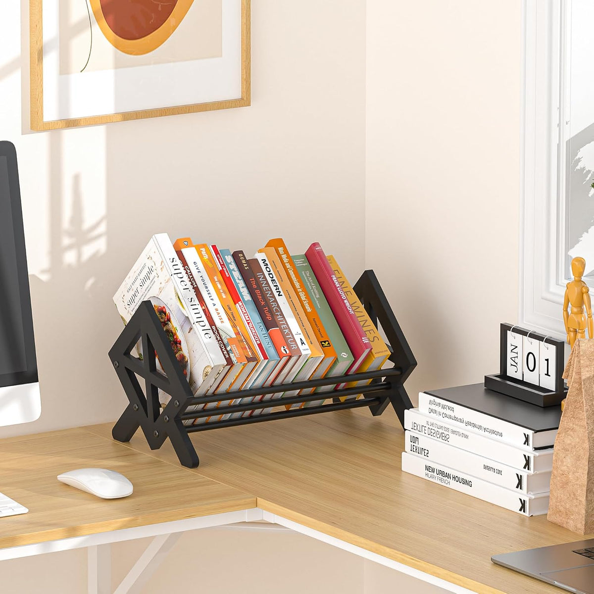 Desktop Bookshelf Organizer, Tilting Bookcase, Pure Black