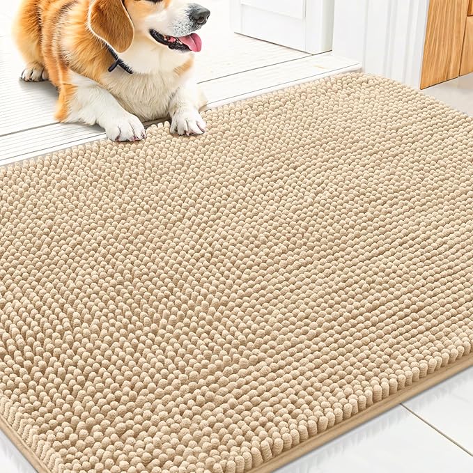 Smiry Dog Door Mat for Muddy Paws 30x17, Absorbent Dirt Trapper, Non-Slip