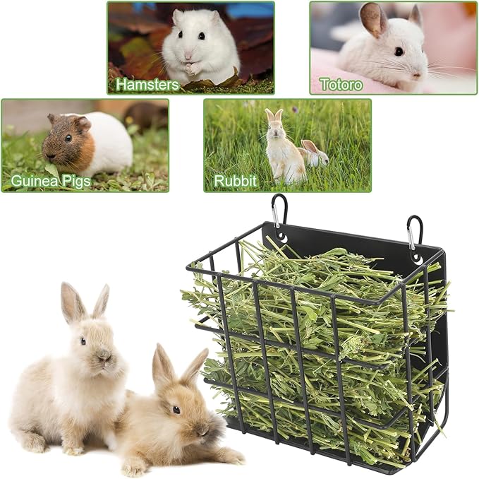 2PCS Rabbit Hay Feeder with Heavy-Duty Metal Frame Rabbit Hay Holder, Bunny Hay Feeder Guinea Pig Hay Holder,for Rabbits Guinea Pigs Bunny Chinchillas and Small Animals (Black)