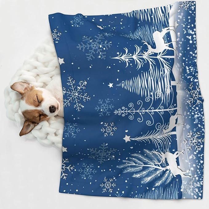 Winter Tree Blanket - Snowflake Throw Blanket 40 x 30 mas Mooses Trees Couch Blankets for Puppy Dogs Cats