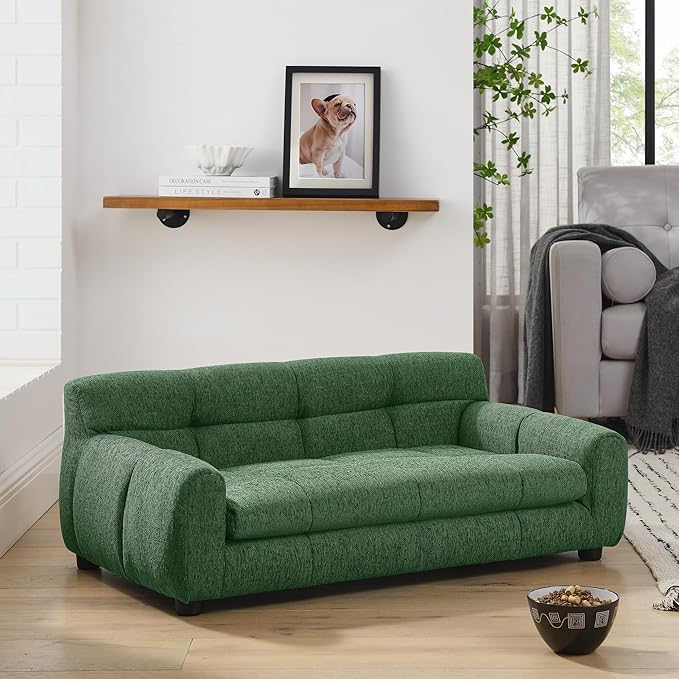 Large Dog Sofa Bed with Backrest & Armrests, Orthopedic Foam Pet Couch for Medium Large Dogs, Modern Linen Dog Bed Furniture with Short Legs & Non-Slip Base (Green)