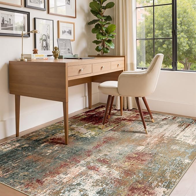 RELEANY Washable Area Rugs 4'x5' Non-Slip Modern Abstract Soft