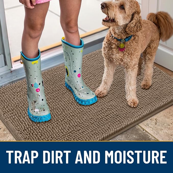 Smiry Dog Door Mat for Muddy Paws 30x20, Absorbent Dirt Trapper, Non-Slip