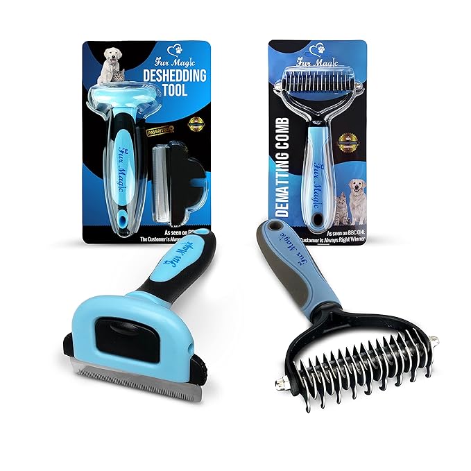 Medium Deshedding Tool & Dematting Comb – Grooming Brushes for Dogs, Cats, Horses – Reduce Shedding and Remove Knots, Mats and Loose Undercoat