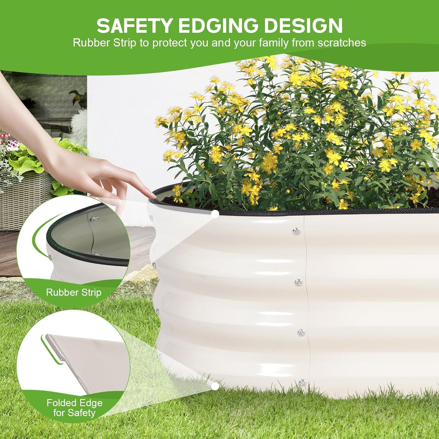 Galvanized Raised Garden Bed - 8×2×1ft Planter Raised Beds for Gardening | Oval Metal Garden Planter Box with Safety Edging and Bracing Rods for Vegetables Fruits and Flowers (White)