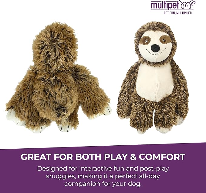 Multipet Bark Buddies Sloth Dog Plush Toy - Squeaky Dog Toy for All Dogs - Extra Soft Plush Dog Toy - Stuffed Animal Dog Toy for Cuddling & Playing - Cute Dog Pet Toy (10")