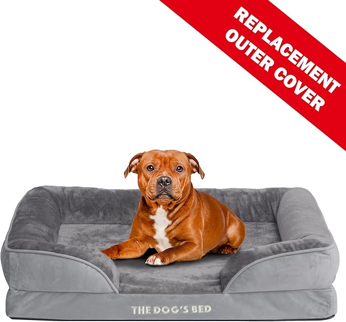 The Dog’s Bed Replacement Outer Cover & Bolster for Standard Foam Beds, Flannel Fabric, Silver Grey, Large