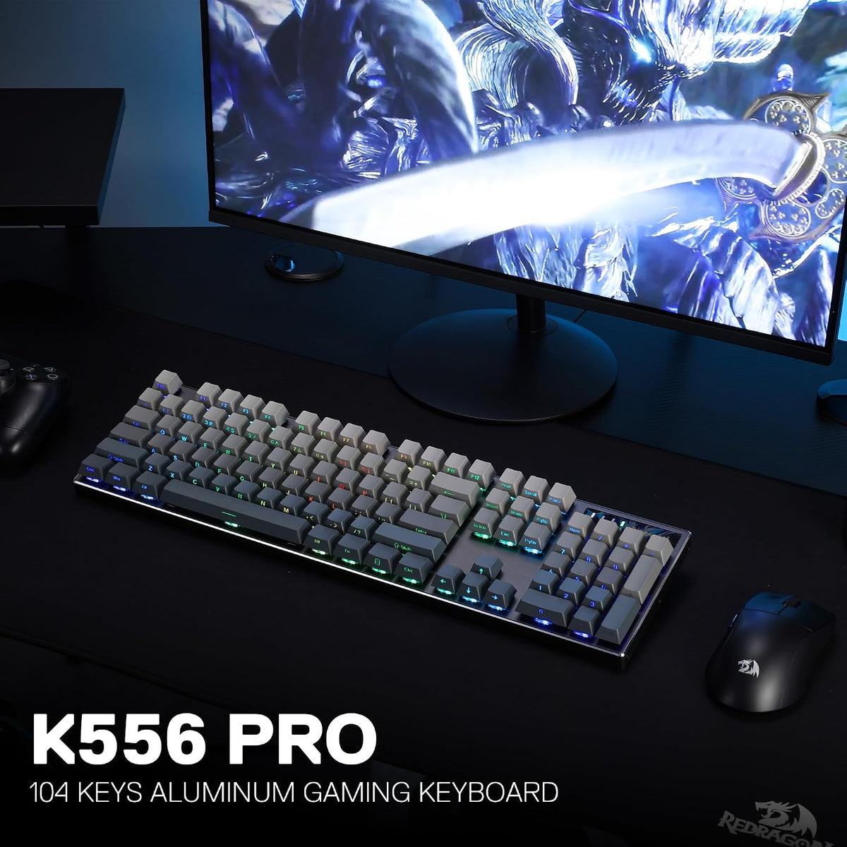 Redragon K556 PRO Wireless RGB Gaming Keyboard, Aluminum Board, PBT Keycaps