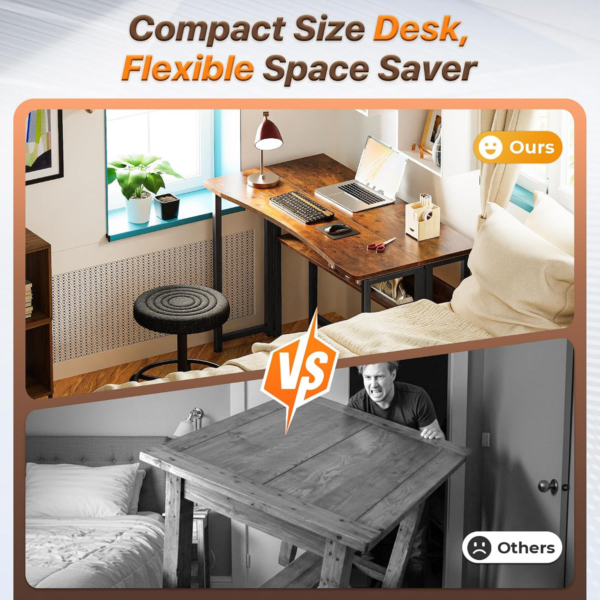 Huuger Folding Desk with Storage Shelf, 39.3 Inch Foldable Computer Table